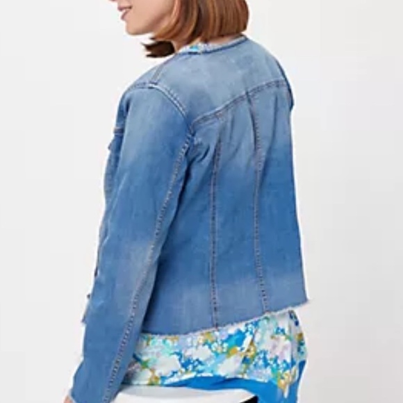 LOGO by Lori Goldstein Denim Jacket with Frayed Edges Plus Size 24W Blue Jean - Picture 2 of 14